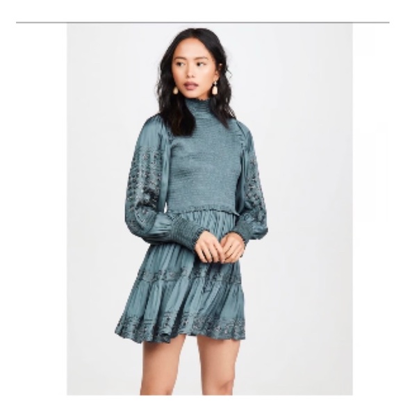 Ulla Johnson Angelica Shirred Smocked Embroidered Satin Mini Dress - Picture 4 of 9